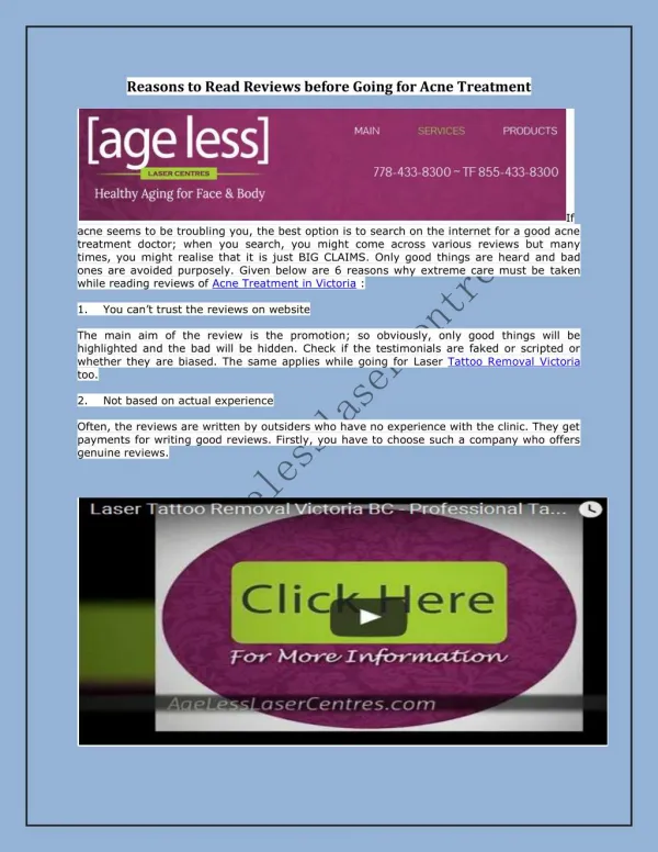 Age Less Laser Centres - Reasons to Read Reviews before Going for Acne Treatment
