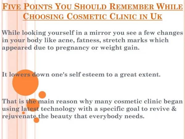 Points You Should Remember While Choosing Cosmetic Clinic in Uk