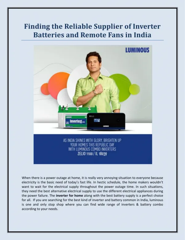 Finding the Reliable Supplier of Inverter Batteries and Remote Fans in India