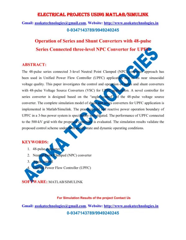 Operation of Series and Shunt Converters with 48-pulse Series Connected three-level NPC Converter for UPFC