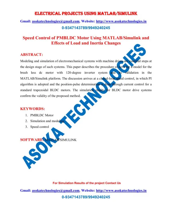 Speed Control of PMBLDC Motor Using MATLAB/Simulink and Effects of Load and Inertia Changes