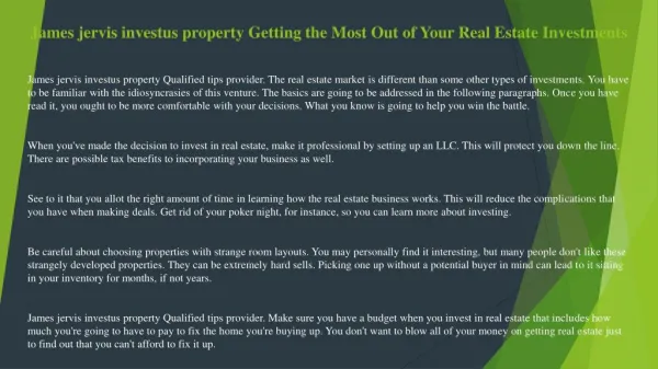 James jervis dubai Simple Tricks to Use When Investing in Real Estate
