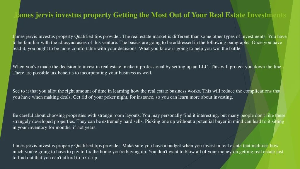 james jervis investus property getting the most out of your real estate investments