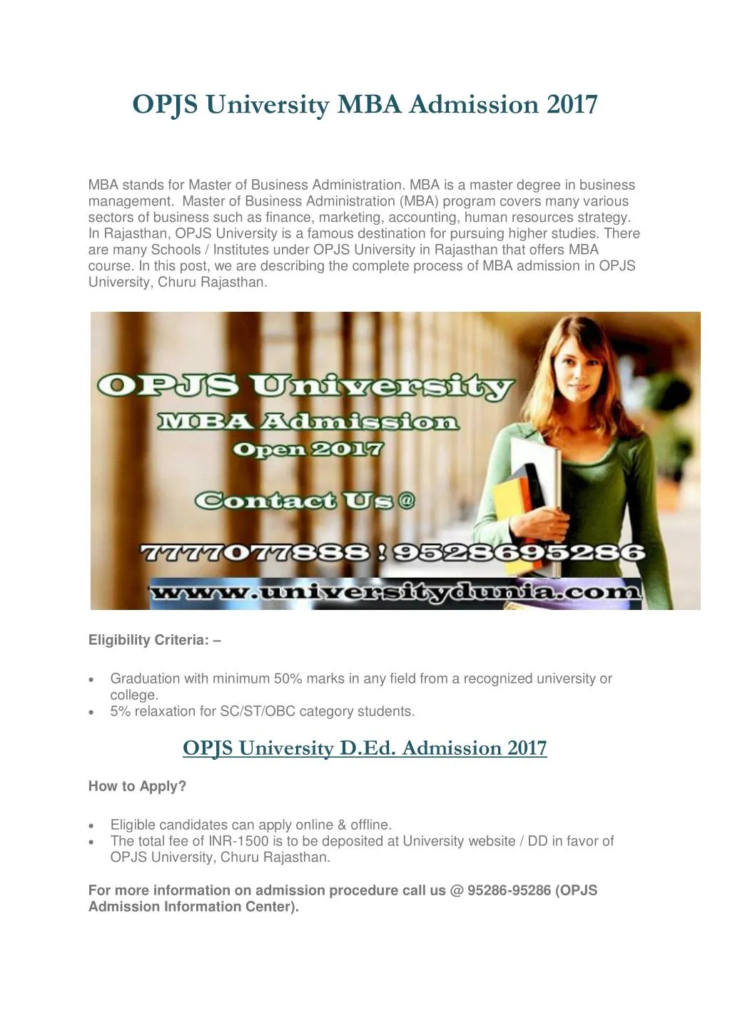 opjs university mba admission 2017