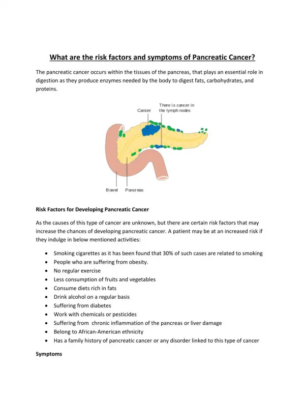 What are the risk factors and symptoms of Pancreatic Cancer?