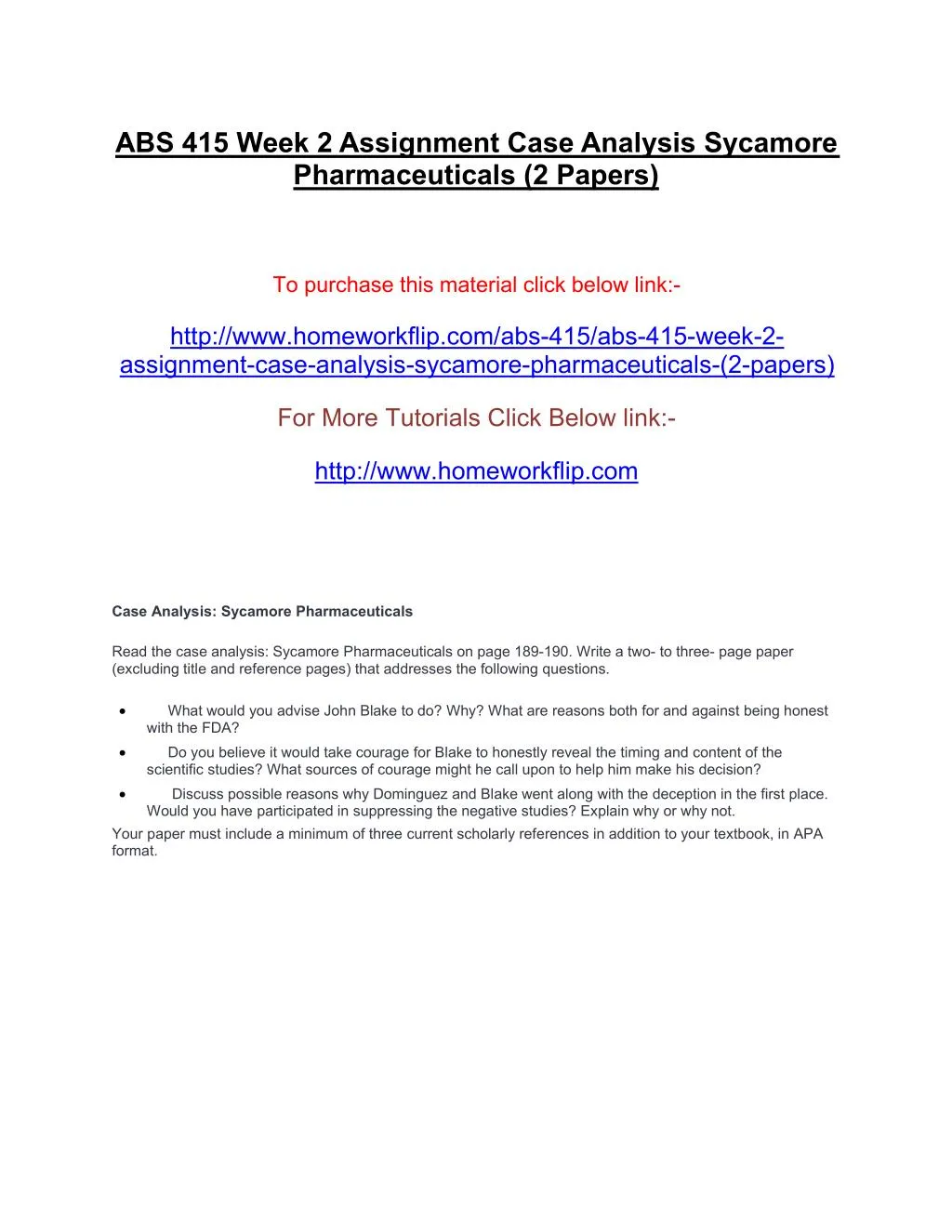 abs 415 week 2 assignment case analysis sycamore