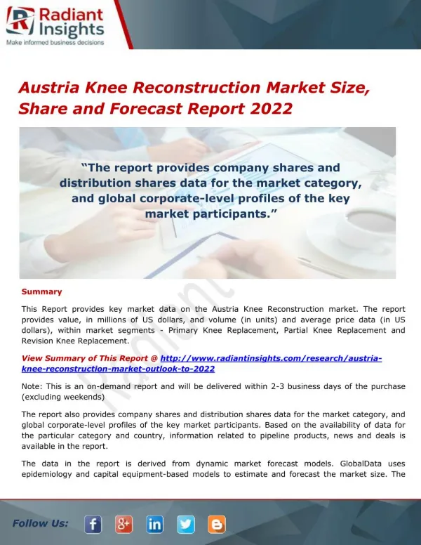 Austria Knee Reconstruction Market Share, Strategies and Forecasts 2022