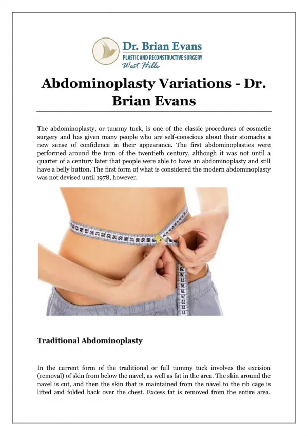 Abdominoplasty Variations - Dr. Brian Evans