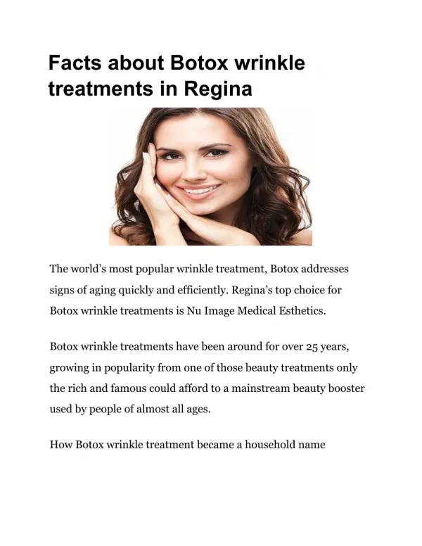 Facts about Botox wrinkle treatments in Regina