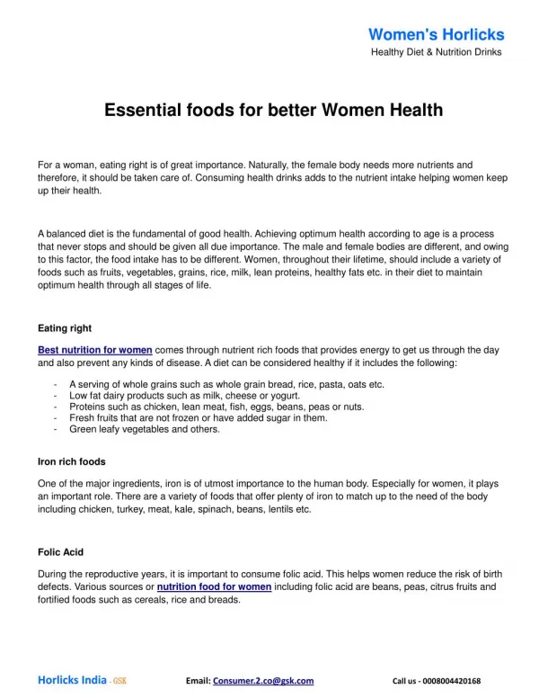 Essential foods for better Women Health