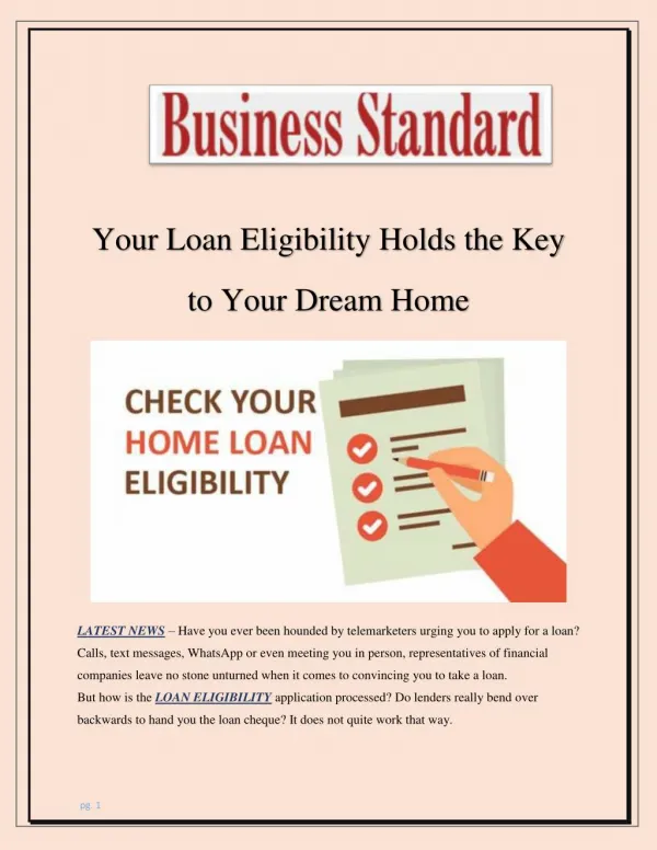 Your Loan Eligibility Holds the Key to Your Dream Home