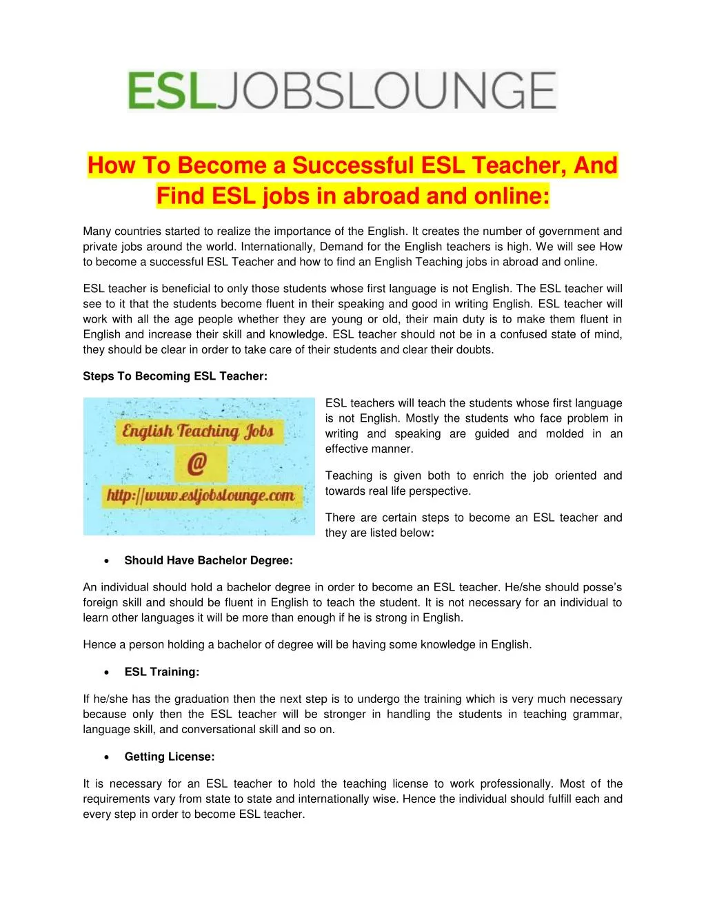 how to become a successful esl teacher and find