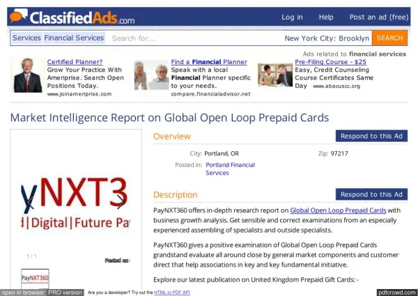 Market Intelligence Report on Global Open Loop Prepaid Cards