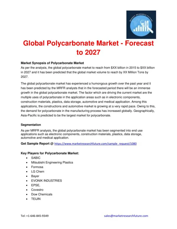 Global Polycarbonate Market - Forecast to 2027