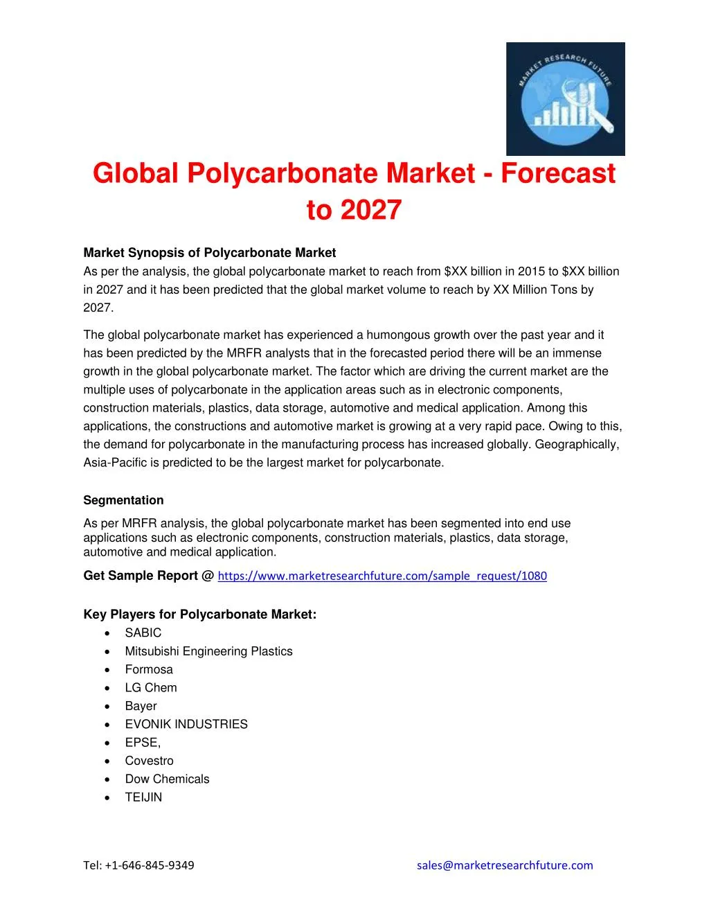 global polycarbonate market forecast to 2027