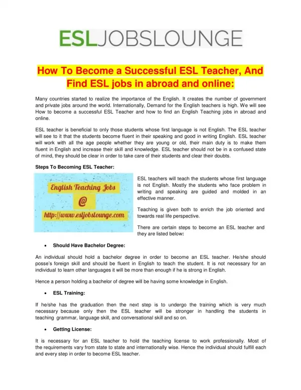 ESL Teaching Jobs