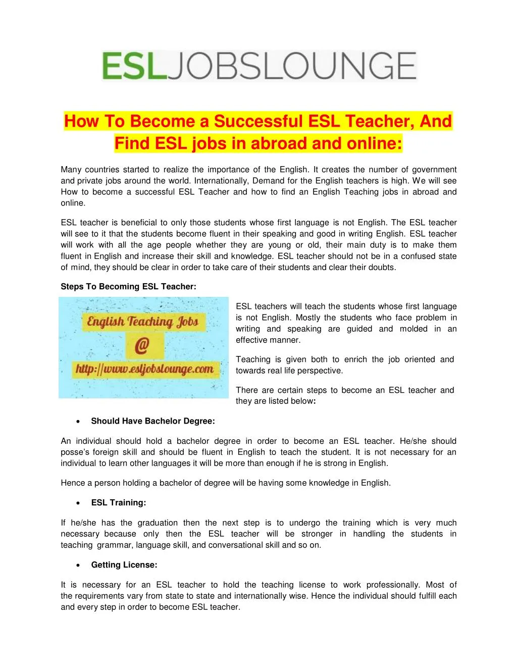 how to become a successful esl teacher and find