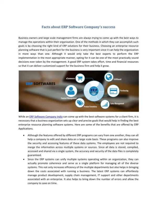 Facts about ERP Software Company’s success