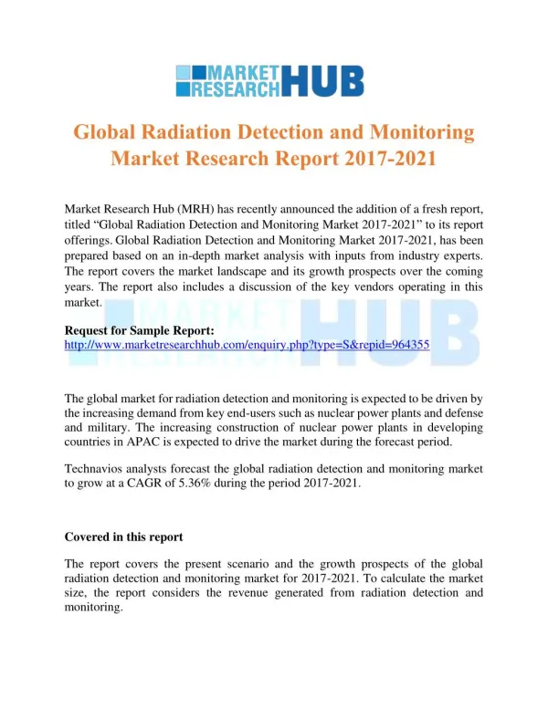 Global Radiation Detection and Monitoring Market Research Report 2017-2021