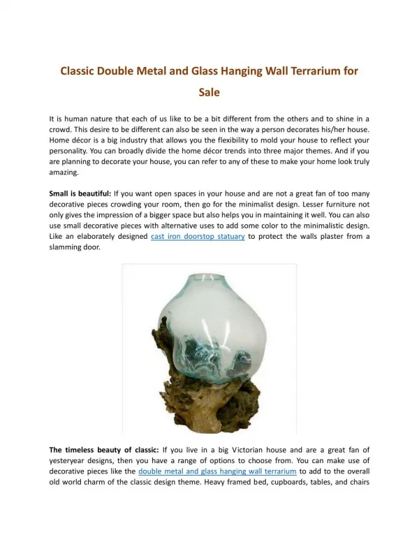 Classic Double Metal and Glass Hanging Wall Terrarium for Sale
