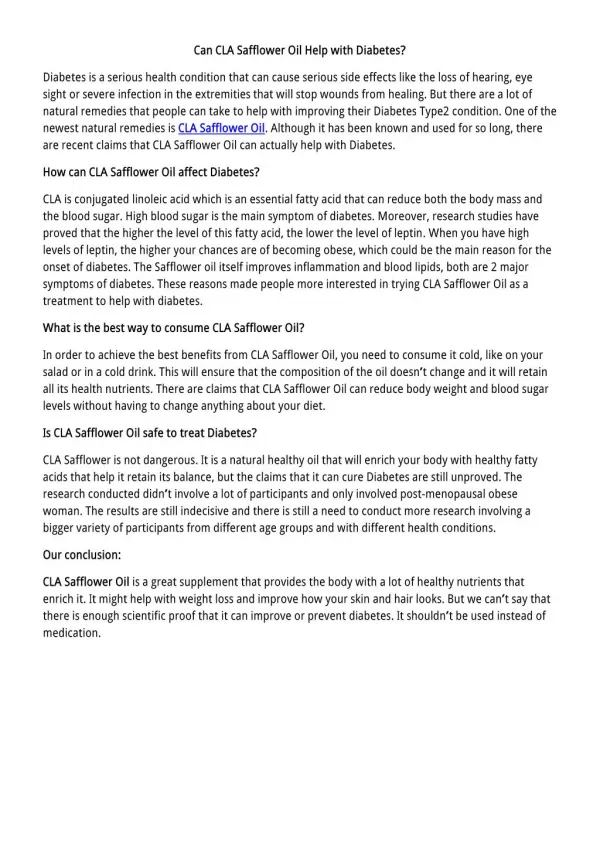 CLA Safflower Oil Review