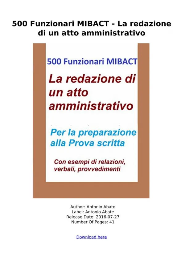 [DOWNLOAD] 500 Funzionari MIBACT redazione amministrativo ebook