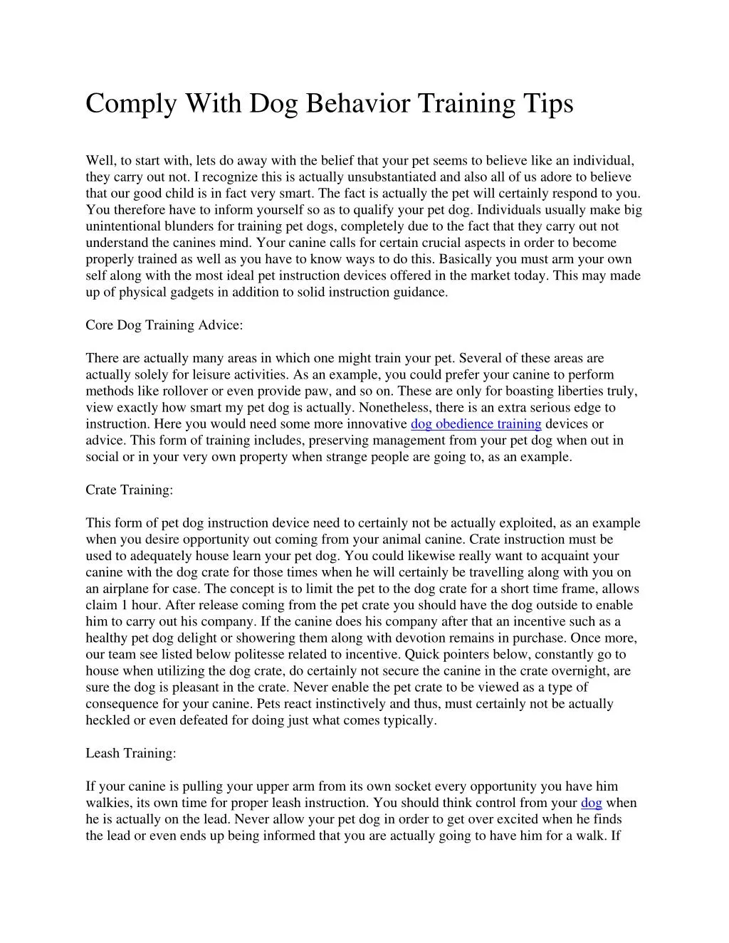 comply with dog behavior training tips