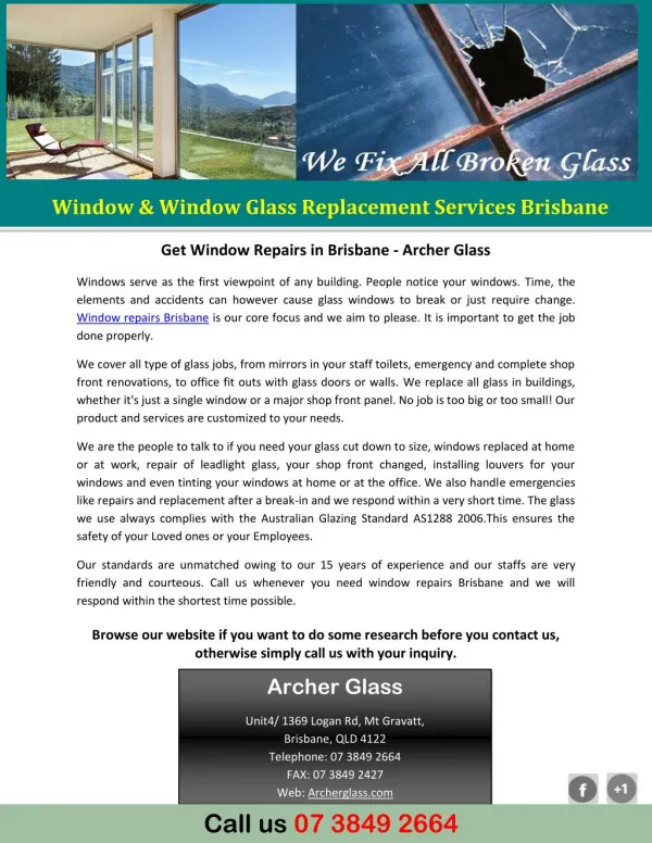 Get Window Repairs in Brisbane - Archer Glass