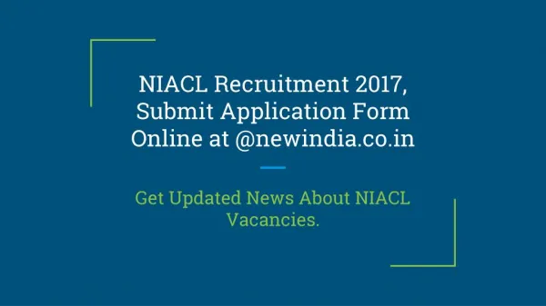 NIACL Recruitment 2017 - Apply Online at @newindia.co.in