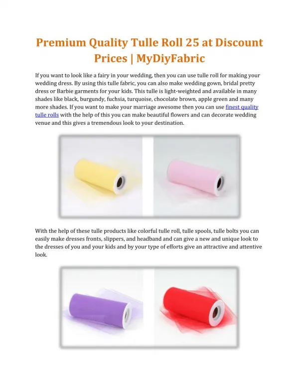 Premium Quality Tulle Roll at Discount Prices