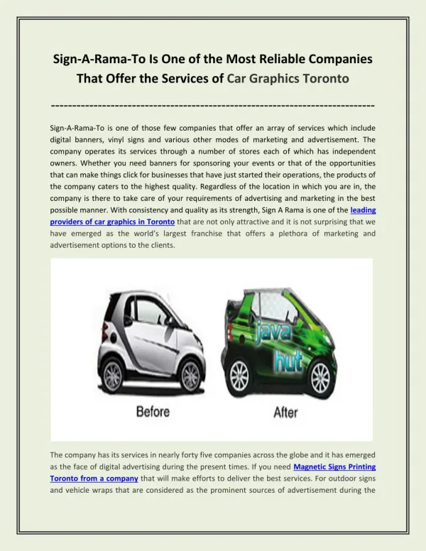 Sign-A-Rama-To Is One of the Most Reliable Companies That Offer the Services of Car Graphics Toronto