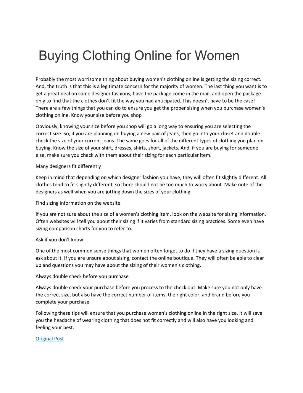 buying clothing online for women