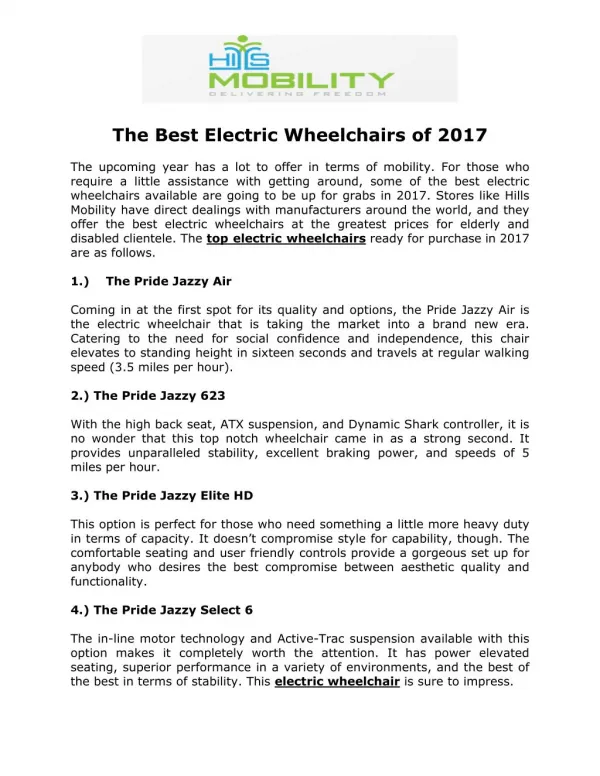 The Best Electric Wheelchairs of 2017