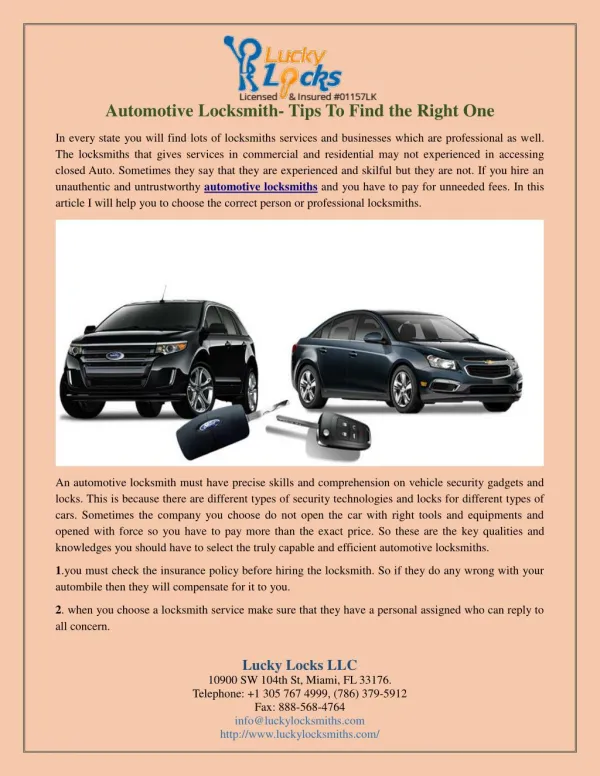 Automotive Locksmith- Tips To Find the Right One