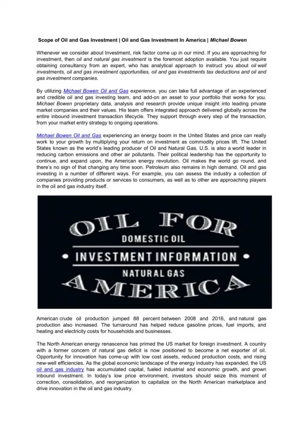 Oil and Gas Investment | Michael Bowen