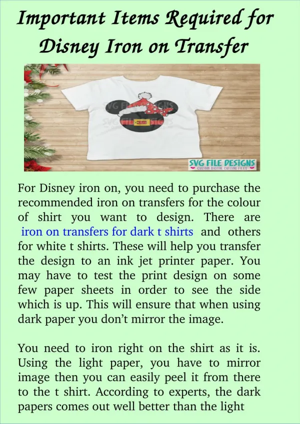 Important Items Required for Disney Iron on Transfer