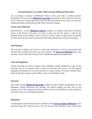 Essential Elements To Consider While Choosing Melbourne Removalists - slide 1