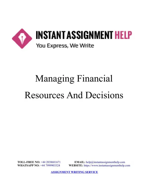 Managing Financial Resources And Decisions - Instant Assignment Help