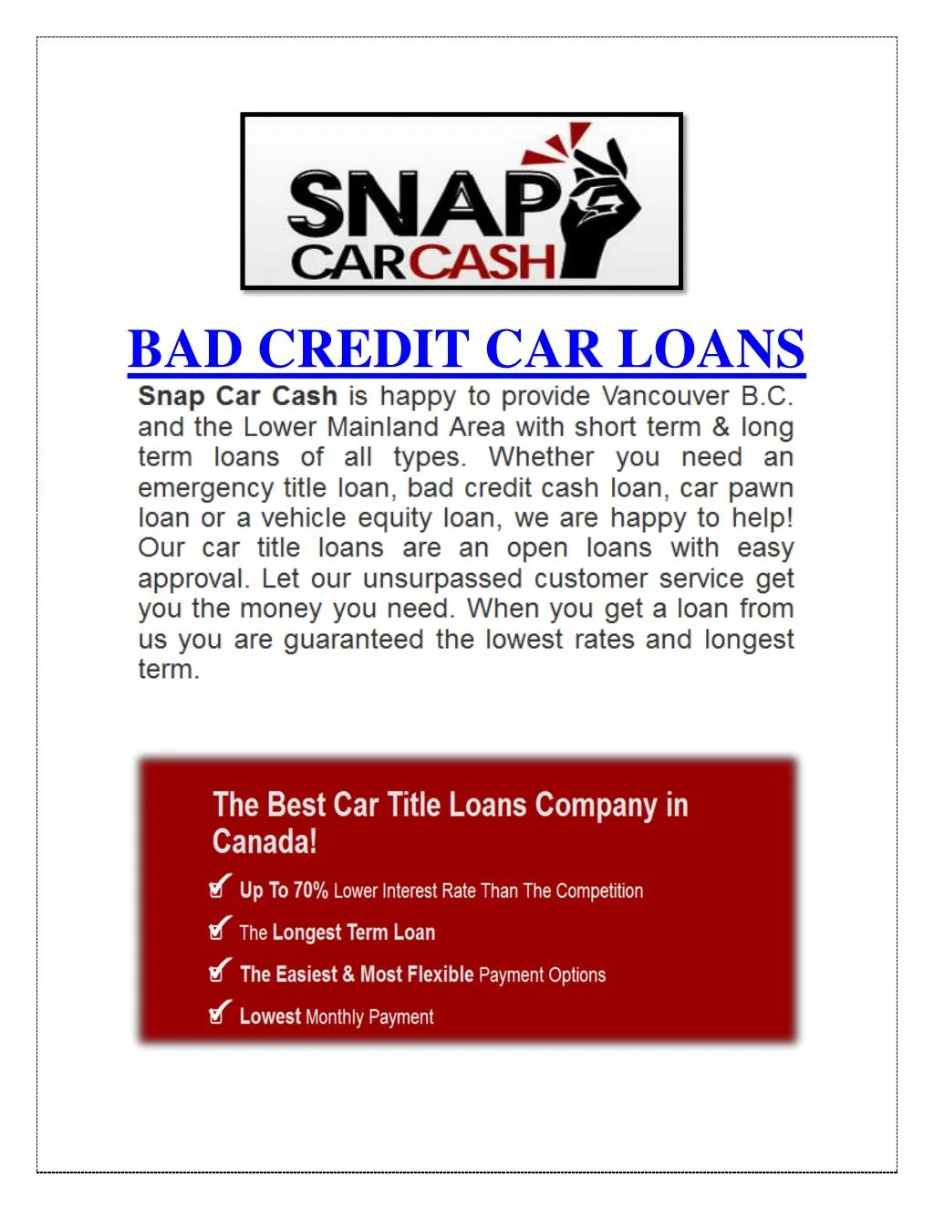 bad credit car loans