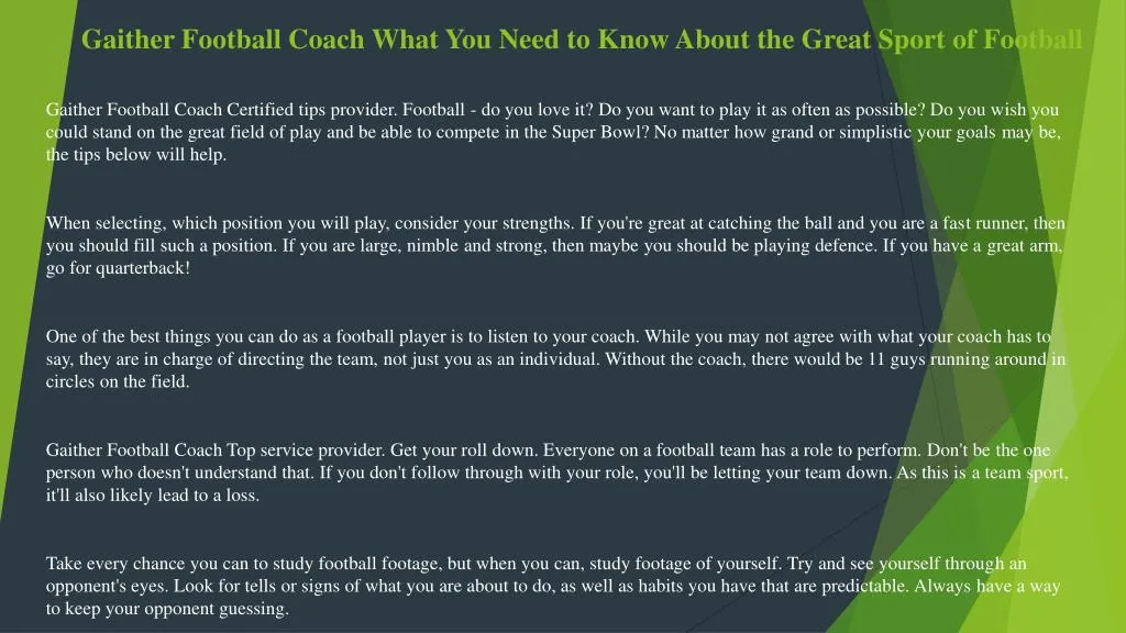 gaither football coach what you need to know about the great sport of football