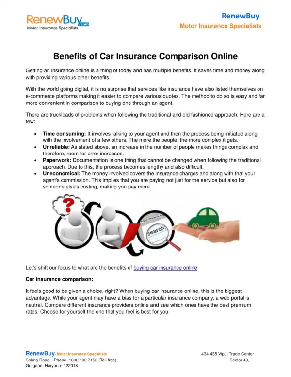 Benefits of Car Insurance Comparison Online