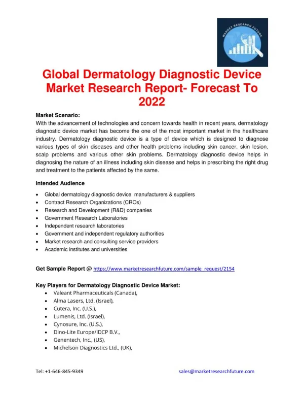 Global Dermatology Diagnostic Device Market Research Report- Forecast To 2022