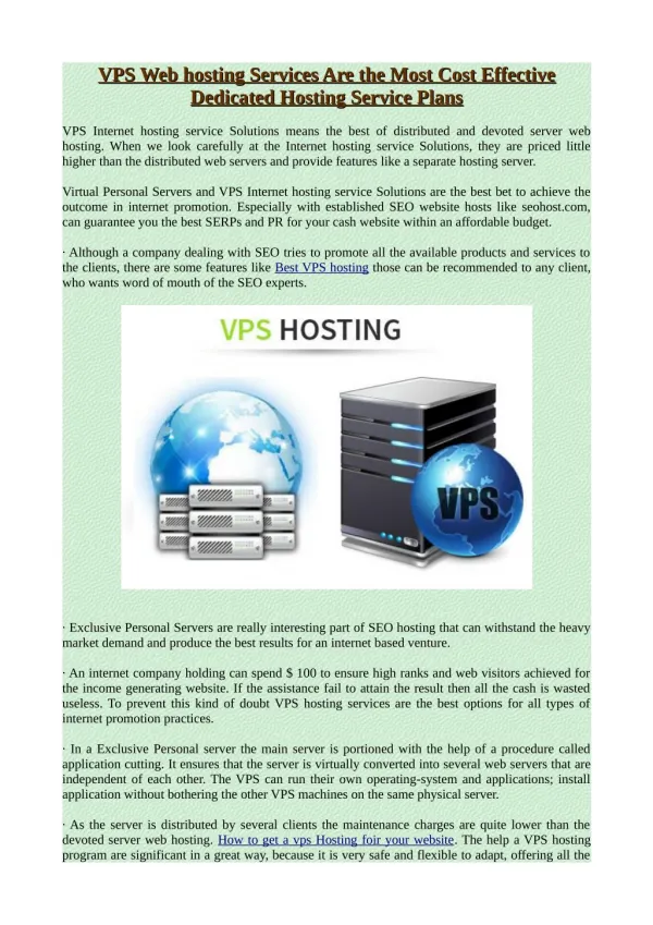 VPS Web hosting Services Are the Most Cost Effective Dedicated Hosting Service Plans