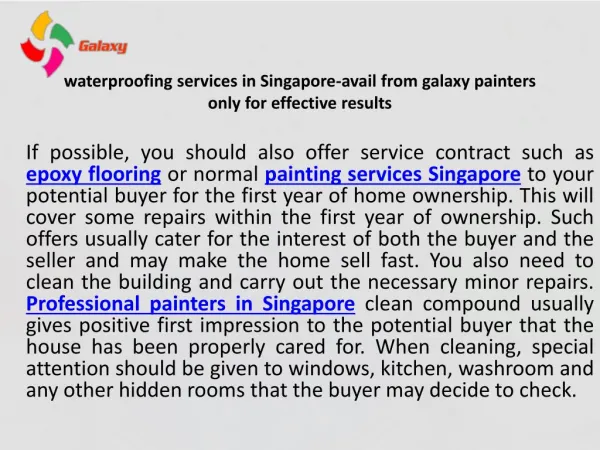 Waterproofing services in singapore avail from galaxy painters only for effective results