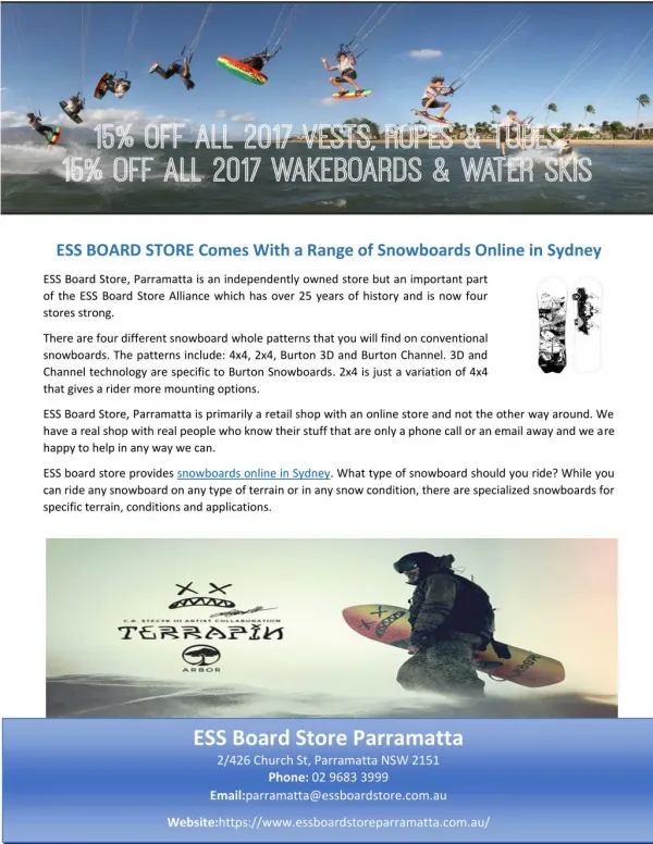 ESS BOARD STORE Comes With a Range of Snowboards Online in Sydney
