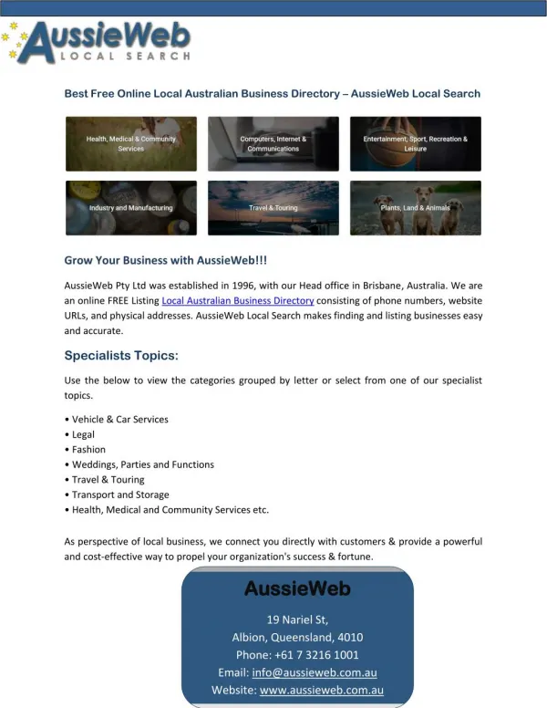 Best Free Online Local Australian Business Directory – AussieWeb Local Search
