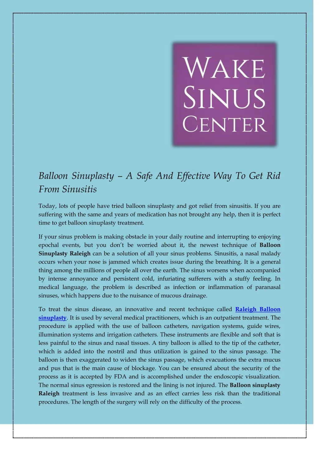 balloon sinuplasty a safe and effective