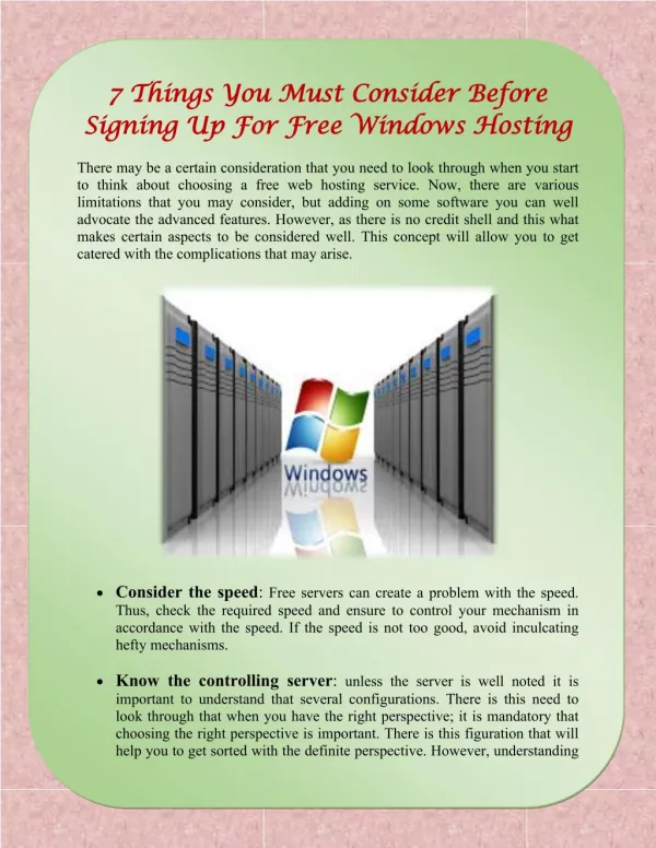 7 Things You Must Consider Before Signing Up For Free Windows Hosting