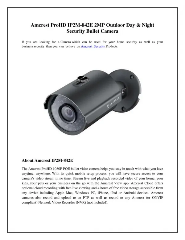 Amcrest ProHD IP2M-842E 2MP Outdoor Day & Night Security Bullet Camera