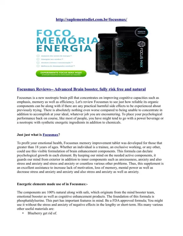 Focusmax Reviews-- Advanced Brain booster, fully risk free and natural